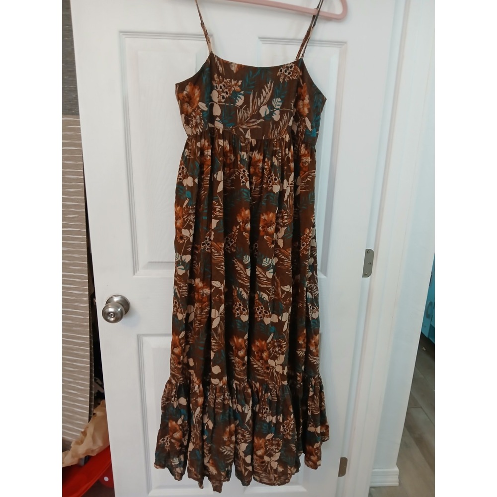 Natural Life M Spaghetti Straps Ruffle Hem Floral Long Maxi Dress Peasant Boho
